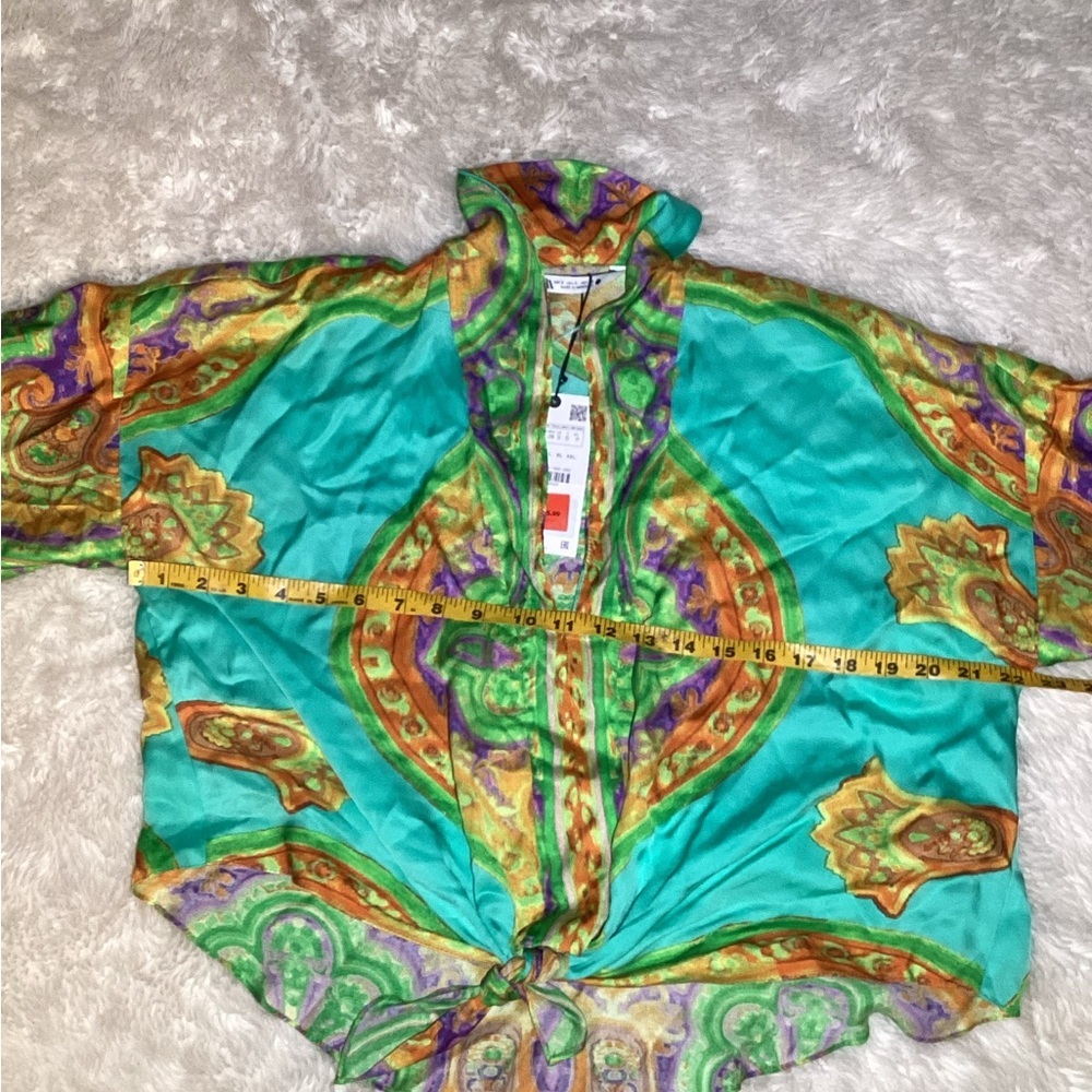 Zara satin vibrant lapel color front tie blouse size small - Picture 9 of 10